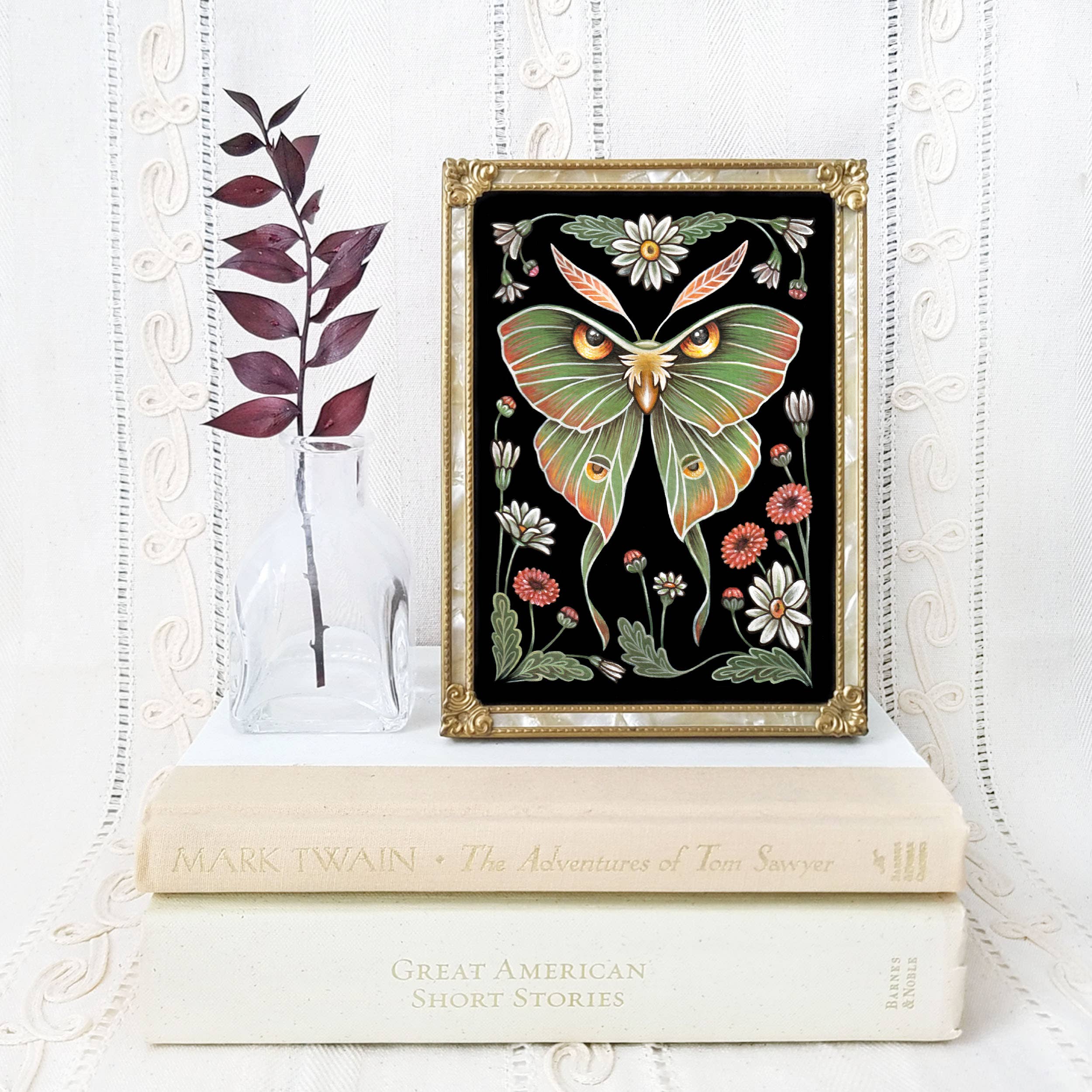 Moth Art Print Folk Decor: 5x7